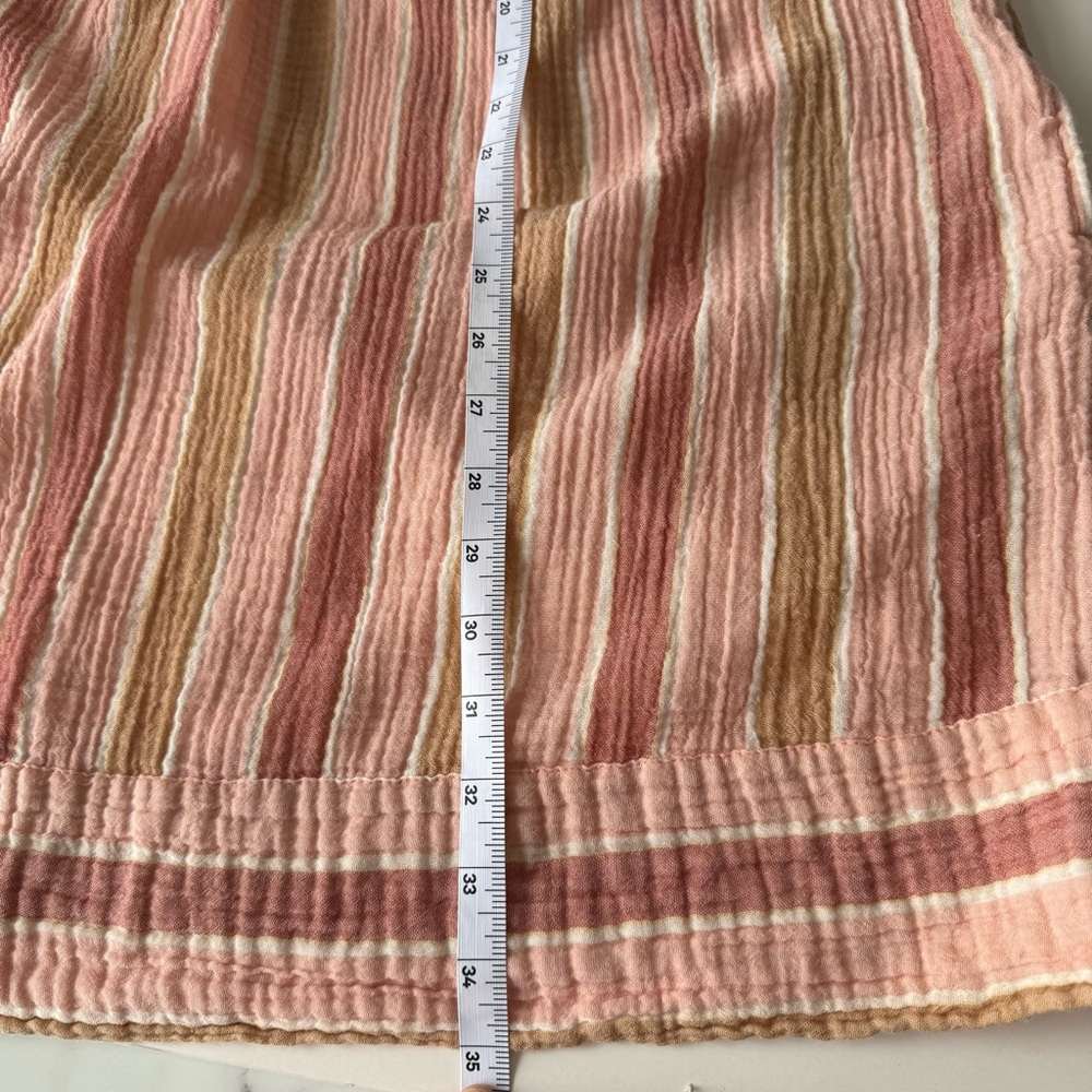 100% Muslin Cotton Striped Sleeveless Pink Beige Swing Dress, Scoop Neck, Sz L - Picture 6 of 6